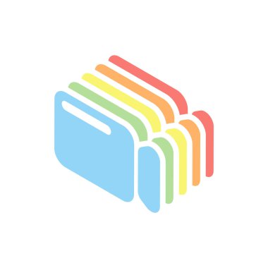 Basit video kamera simgesi. Beyaz arka plan üzerinde renkli izometrik simgeler yığını