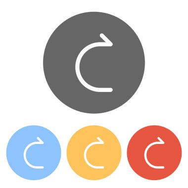 Basit ok, ileri. Doğrusal, ince anahat. Renkli daireler üzerinde beyaz simgeler kümesi