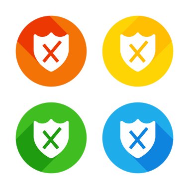 kırık koruma. basit simgesi. Renkli daireler arka plan düz beyaz simgesi. Dört farklı uzun gölgeler her köşe