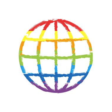 Basit simge. Doğrusal, ince anahat. Çizim işaretiyle Lgbt stil, gökkuşağı (kırmızı, turuncu, sarı, yeşil, mavi, Indigo, menekşe, yedi renk