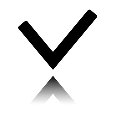 Onay işareti simgesi. Siyah beyaz arka plan ayna yansıması simgesiyle