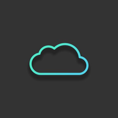 Basit bulut. Doğrusal sembolü ile ince anahat. Renkli logo kavramı koyu arka plan üzerinde yumuşak gölge ile. Masmavi okyanus rengini simgesi