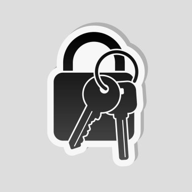 anahtar simgesiyle kilitleyin. Etiket tarzı ile beyaz ve gri arka plan üzerinde basit gölge