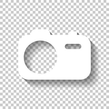 Basit fotoğraf makinesi. Teknoloji simgesi. Gölge şeffaf arka plan üzerinde beyaz simgesi