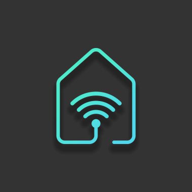 evde wifi simgesi. çizgi stili. Renkli logo kavramı koyu arka plan üzerinde yumuşak gölge ile. Masmavi okyanus rengini simgesi