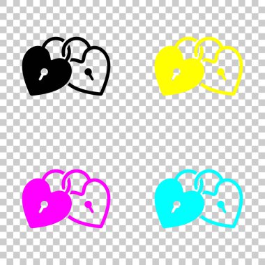 bağlantılı kupa, kilit simgesi. Cmyk simgeleri şeffaf arka plan üzerinde renkli dizi