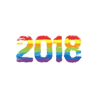 2018 sayı simgesi. Yeni Yılınız Kutlu Olsun. Çizim işaretiyle Lgbt stil, gökkuşağı (kırmızı, turuncu, sarı, yeşil, mavi, Indigo, menekşe, yedi renk