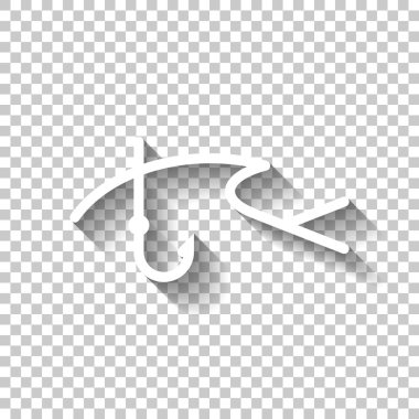 Logo, balık ve kanca balık tutma. Bir satırı simgesi, doğrusal sembolü. Gölge şeffaf arka plan üzerinde beyaz simgesi