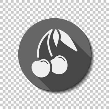 Kiraz yaprakları, doğa simgesi ile silüeti. düz simgesi, uzun gölge, daire, şeffaf ızgara. Rozet veya etiket stili