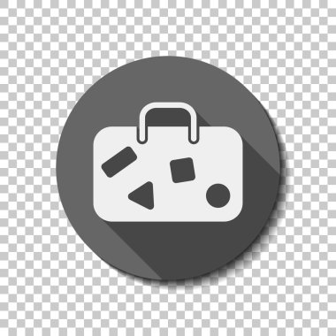 seyahat çantası, Bagaj, dava. Saydam arka plan üzerinde bir dairede uzun gölge beyaz düz simgesi