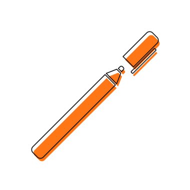 Kalem veya işareti simgesi. İzole simge siyah ince dağılımı ve farklı katmanlarda doldurma taşındı turuncu oluşan. Beyaz arka plan