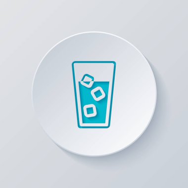 bardak su buz küpleri simgesi olan. Gri ve mavi katmanları ile daire kes. Kağıt tarzı