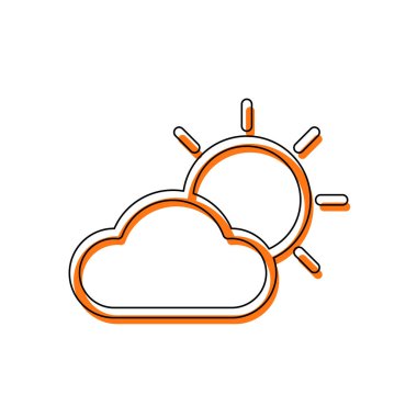 Güneş ve bulut. Hava sembolü. İnce anahat ile doğrusal simgesi. İzole simge siyah ince dağılımı ve farklı katmanlarda doldurma taşındı turuncu oluşan. Beyaz arka plan