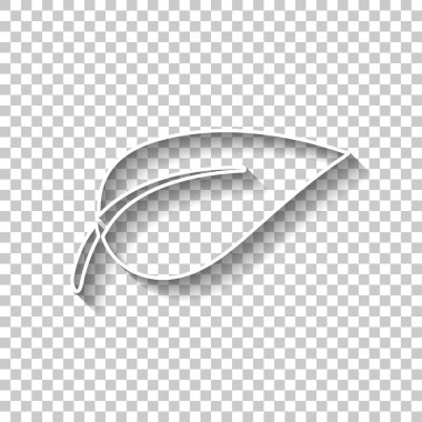 yaprak simgesi. Gölge şeffaf arka plan üzerinde beyaz anahat işaretiyle