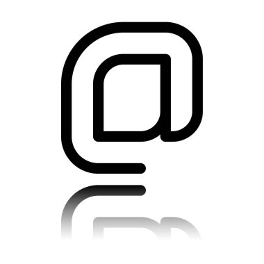 E-posta simgesi, Internet posta kutsal kişilerin resmi. Doğrusal, ince anahat. Siyah beyaz arka plan ayna yansıması simgesiyle