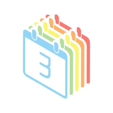 3 günlük, basit simgesi ile takvim. Beyaz arka plan üzerinde renkli izometrik simgeler yığını