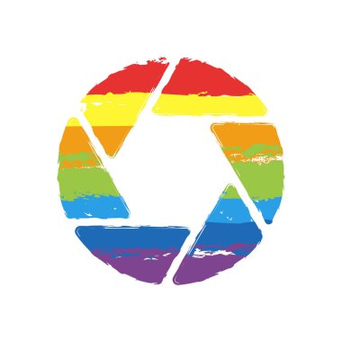 Kamera objektif. basit siluet. Çizim işaretiyle Lgbt stil, gökkuşağı (kırmızı, turuncu, sarı, yeşil, mavi, Indigo, menekşe, yedi renk