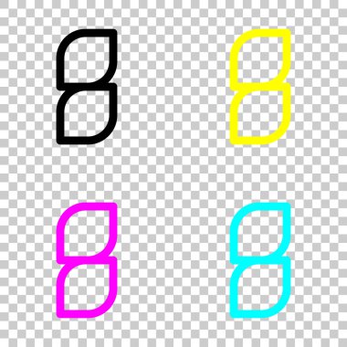 Sayı 8, rakamı, sekizinci. Cmyk simgeleri şeffaf arka plan üzerinde renkli dizi