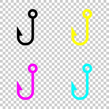 Hook balıkçılık. Basit simgesi. Cmyk simgeleri şeffaf arka plan üzerinde renkli dizi