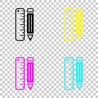 cetvel ve kalem basit sembolü. Cmyk simgeleri şeffaf arka plan üzerinde renkli dizi