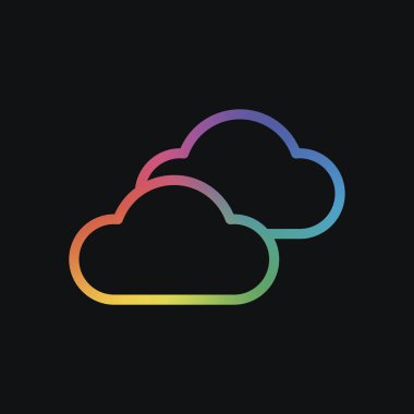 Çoğunlukla bulutlu simgesi. İnce anahat ile basit doğrusal simgesi. Gökkuşağı rengi ve koyu arka plan