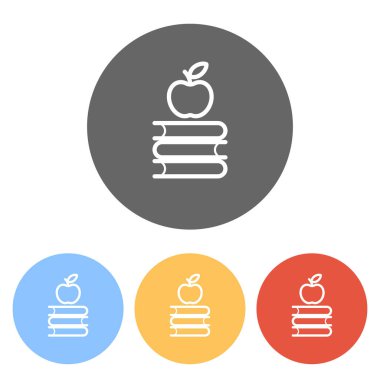 Elma üstünde kitap kutsal kişilerin resmi. Bilgi logosunu görmeniz gerekir. Renkli daireler üzerinde beyaz simgeler kümesi