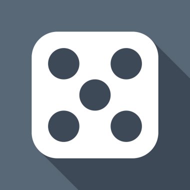 Bir zar ile sayı beş görünür tarafında. Simge casino oyunları. Uzun Gölge mavi zemin üzerine beyaz düz simgesi