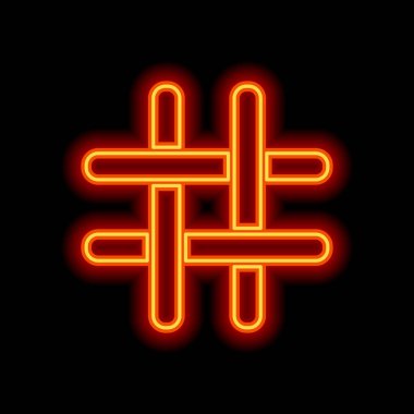 Hashtag simgesi. Siyah arka plan üzerine portakal neon tarzı. Işık simgesi