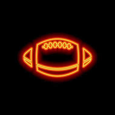 Amerikan futbolu logosunu görmeniz gerekir. Basit rugby topu simgesi. Siyah arka plan üzerine portakal neon tarzı. Işık simgesi