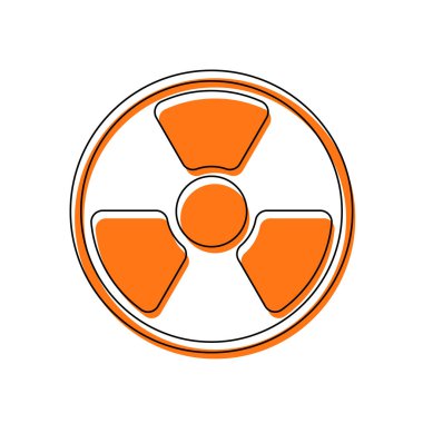 tehlike, radyasyon. basit siluet. İzole simge siyah ince dağılımı ve farklı katmanlarda doldurma taşındı turuncu oluşan. Beyaz arka plan