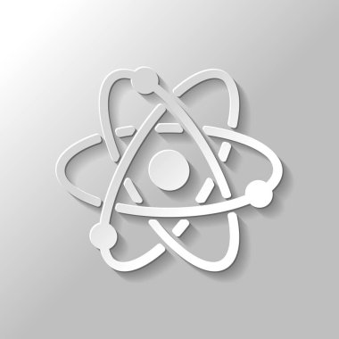 bilimsel atom sembolü, basit simgesi. Kağıt tarzı ile gölge gri arka plan üzerinde