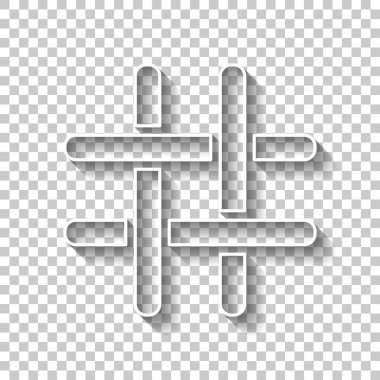 Hashtag simgesi. Gölge şeffaf arka plan üzerinde beyaz anahat işaretiyle