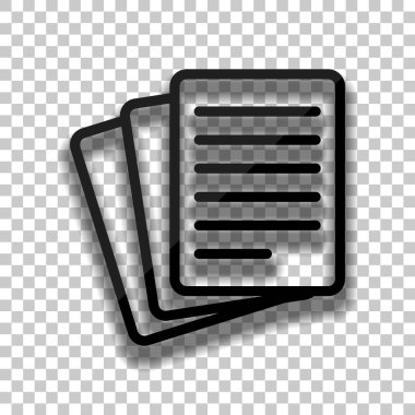 Kağıt yığını simgesi. Saydam arka plan üzerinde yumuşak gölgeli siyah cam kutsal kişilerin resmi