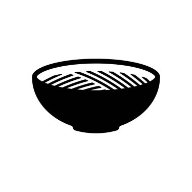 Kase erişte yemek çubukları olmadan. Simge Asya veya İtalyan gıda. Beyaz arka planda siyah simgesi