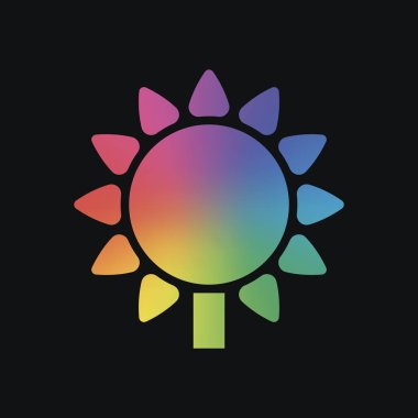 Ayçiçeği, bitki. Doğa simgesi. Gökkuşağı rengi ve koyu arka plan