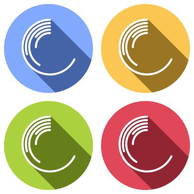 İş pasta grafiği simgesi. Mavi, turuncu, yeşil ve kırmızı renkli daireler uzun gölge ile beyaz simgeler kümesi. Etiket tarzı