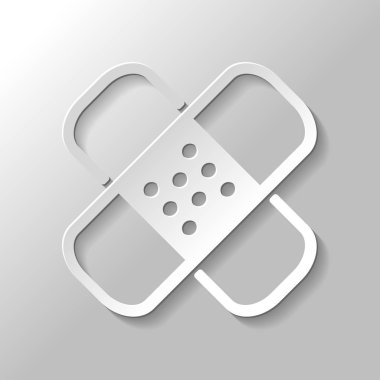 Grup yardım simgesi. İşareti alçı. Yamalar birkaç. İnce anahat ile basit doğrusal simgesi. Kağıt tarzı ile gölge gri arka plan üzerinde