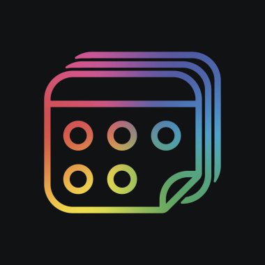 Takvim birkaç sayfa. Basit anahat simgesi. Gökkuşağı rengi ve koyu arka plan