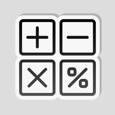 basit hesap makinesi simge. Etiket tarzı ile beyaz ve gri arka plan üzerinde basit gölge