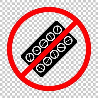 Paketi hapları simgesi. Siyah kırmızı uyarı işareti şeffaf arka plan ile nesnesinde izin yok