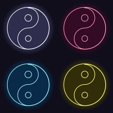 Yin yan sembolü. Neon işareti kümesi. Koyu arka plan üzerinde casino tarzı. Seamless modeli
