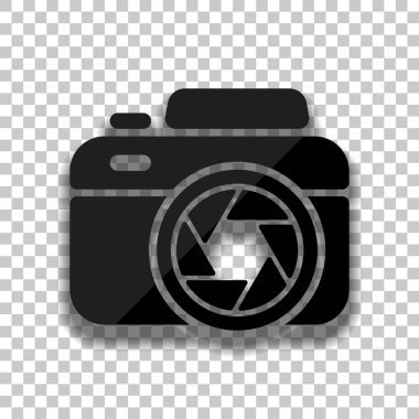 Fotoğraf makinesi ile kapamak, basit simgesi. Saydam arka plan üzerinde yumuşak gölgeli siyah cam kutsal kişilerin resmi
