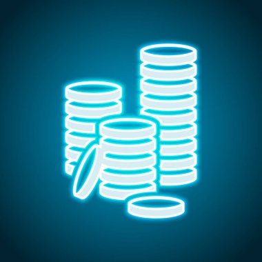 Sikke yığını simgesi. Neon tarzı. Işık dekorasyon simgesi. Parlak elektrik sembolü