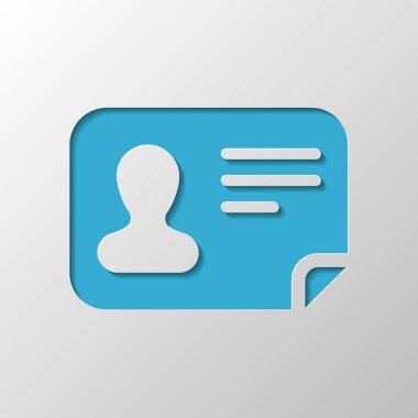 Kimlik kartı simgesi. Kimliği profil. Kağıt tasarımı. Gölge ile düzenlenen sembolü