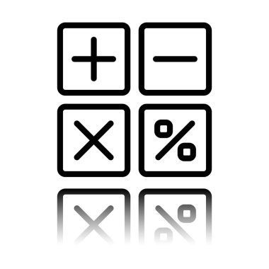 basit hesap makinesi simge. Siyah beyaz arka plan ayna yansıması simgesiyle