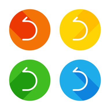 Basit ok, geriye doğru. Doğrusal, ince anahat. Renkli daireler arka plan düz beyaz simgesi. Dört farklı uzun gölgeler her köşe