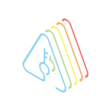 Uyarı üçgeni tuþlayýn. İnce anahat ile doğrusal simgesi. Bir çizgi stili. Beyaz arka plan üzerinde renkli izometrik simgeler yığını