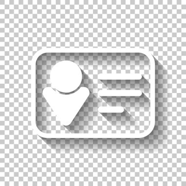 Kimlik kartı simgesi. Doğrusal tarzı. Gölge şeffaf arka plan üzerinde beyaz simgesi