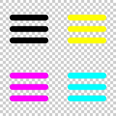 Hamburger menü. Web simgesi. Cmyk simgeleri şeffaf arka plan üzerinde renkli dizi