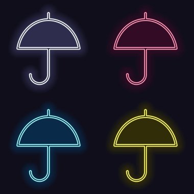 Basit şemsiye simgesi. Doğrusal, ince anahat. Neon işareti kümesi. Koyu arka plan üzerinde casino tarzı. Seamless modeli